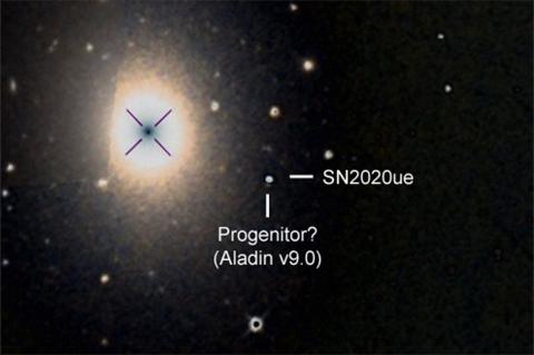 Bildquelle: Aladin v9.0 überlagert mit eigener Aufnahme der Supernova 2020ue